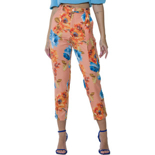 Calça Onça Preta Alfaiataria Estampada Av23 Laranja Feminino