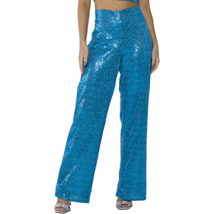 Calça Wide Onça Preta Shine Paete Av23 Azul Feminino