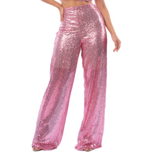 Calça Wide Onça Preta Shine Paete Av23 Rosa Feminino