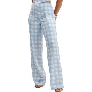 Calça Onça Preta Reta Xadrez Ve25 Azul Feminino