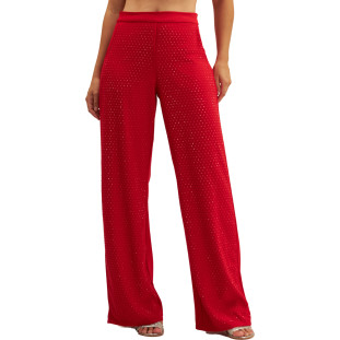 Calça Onça Preta Wideleg Strass Ve25 Vermelho Feminino