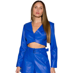 Casaqueto Cropped Onça Preta Couro In24 Azul Feminino