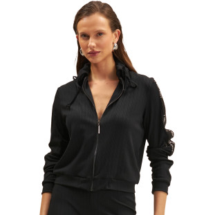 Jaqueta Onça Preta Detalhe Elastico Ve25 Preto Feminino