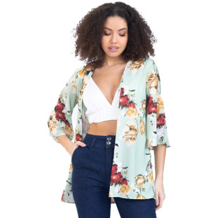 Kimono Onça Preta Estampado PR23 Verde Feminino