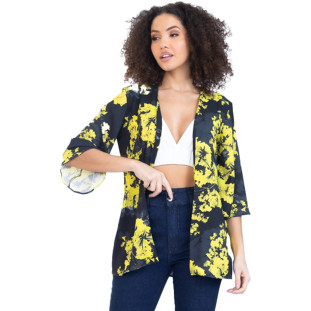 Kimono Onça Preta Estampado PR23 Preto Feminino