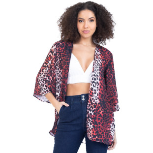 Kimono Onça Preta Estampado PR23 Vermelho Feminino