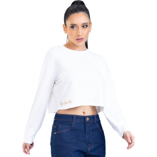 Moletom Onça Preta Cropped PR23 Off White Feminino