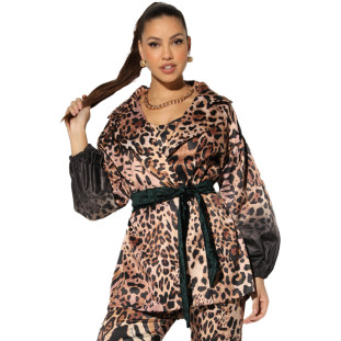 Parka Onça Preta Animal Print Cinto IN23 Marrom Feminino