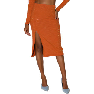 Saia Onça Preta Midi Strass In24 Vermelho Feminino