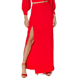 Saia Onça Preta Longa Fenda Frontal In24 Vermelho Feminino