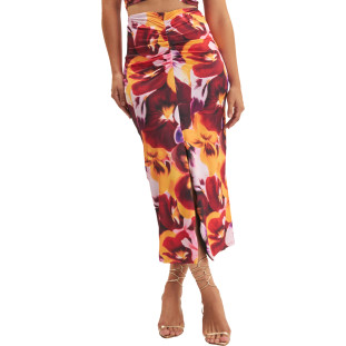 Saia Onça Preta Midi Franzida Ve25 Vermelho Feminino