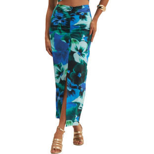Saia Onça Preta Midi Franzida Ve25 Verde Feminino