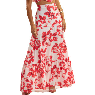 Saia Onça Preta Longa Estampada Ve25 Rosa Feminino