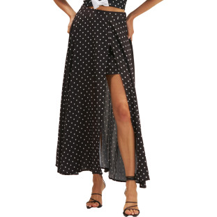 Saia Onça Preta Midi Fenda Frontal Ve25 Preto Feminino