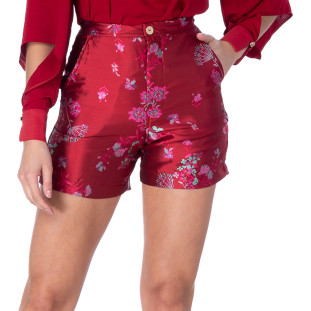 Shorts Onça Preta Alfaiataria Jacquard IV22 Rosa Feminino