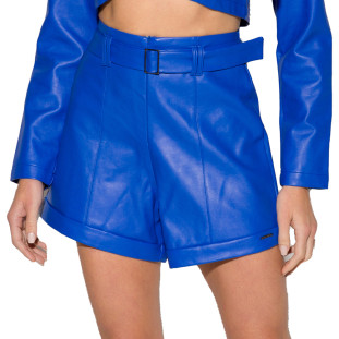 Shorts Curto Onça Preta Couro In24 Azul Feminino