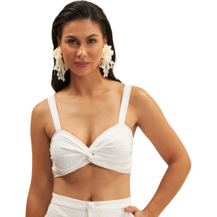 Top Onça Preta Strass Alça Ve25 Off White Feminino