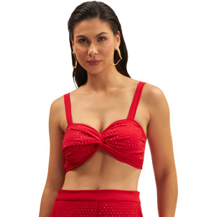 Top Onça Preta Strass Alça Ve25 Vermelho Feminino