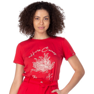 Tshirt Onça Preta Estampaperolas AV22 Vermelho Feminino