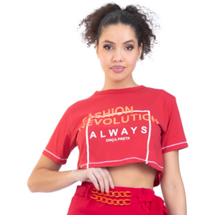 Tshirt Onça Preta Cropped Trama VE23 Vermelho Feminino