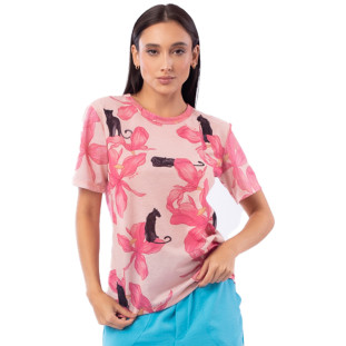 T-Shirt Onça Preta Basica Sublimada Av23 Rosa Feminino