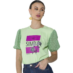 T-Shirt Onça Preta Mangas Renda Av23 Verde Feminino