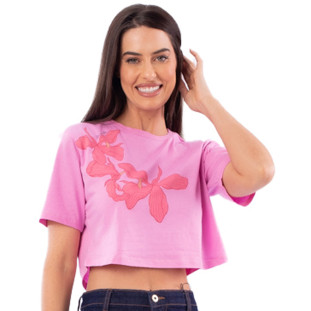 T-Shirt Cropped Onça Preta Silk Av23 Rosa Feminino