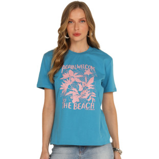 Blusa Onça Preta Flower Estampada AV24 Azul Feminino
