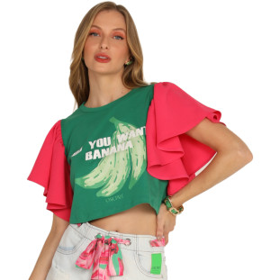 Blusa Onça Preta Manga Babado AV24 Verde Feminino