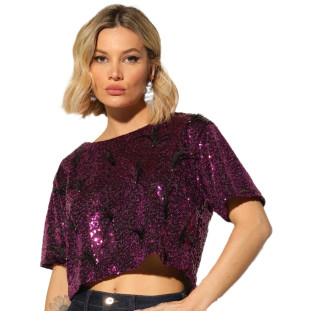 T-Shirt Cropped Onça Preta Plums I23 Roxo Feminino