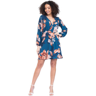 Vestido Onça Preta Transpassado Leve PR23 Azul Feminino