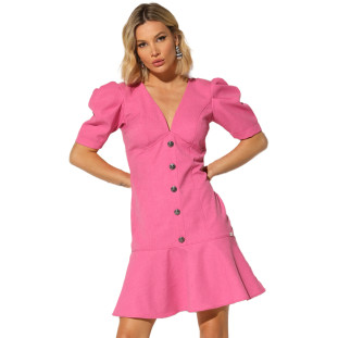 Vestido Onça Preta Alfaiataria Manga I23 Rosa Feminino