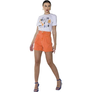 Bermuda Jeans Onça Preta Basica O23 Laranja Feminino