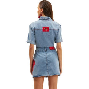 Camisa Jeans Cropped Onça Preta Ve25a Azul Feminino
