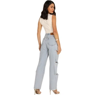 Calça Jeans Onça Preta Lateral Rasgada AV24 Azul Feminino