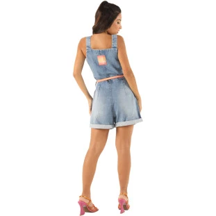 Macaquinho Jeans Onça Preta Com Bolso VE24 Azul Feminino