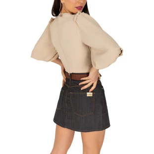 Saia Jeans Onça Preta Espelho Vazadovivo IV22 Azul Feminino