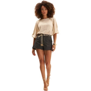 Short Jeans Onça Preta Basico Cordao Ve25 Preto Feminino