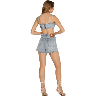 Top Jeans Onça Preta Puidos No Busto AV24 Azul Feminino