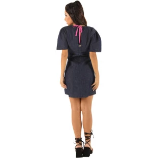 Vestido Jeans Onça Preta Com Manga Gode VE24 Azul Feminino
