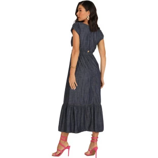 Vestido Jeans Onça Preta Midi Maria AV24 Azul Feminino