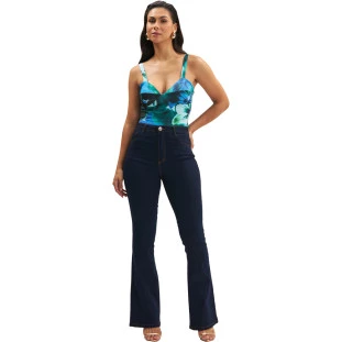 Body Onça Preta Corselet Estampado Ve25 Verde Feminino