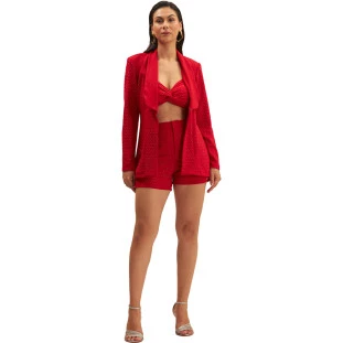 Bermuda Onça Preta Alfaiataria Strass Ve25 Vermelho Feminino
