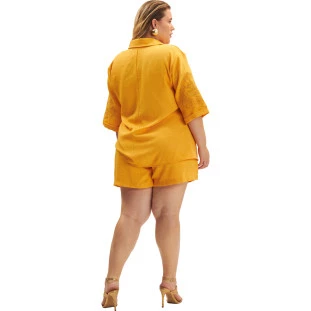 Bermuda Onça Preta Alfaiataria Curves Ve25 Amarelo Feminino