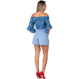 Blusa Onça Preta Ampla Manga 3/4 VE22 Azul Feminino