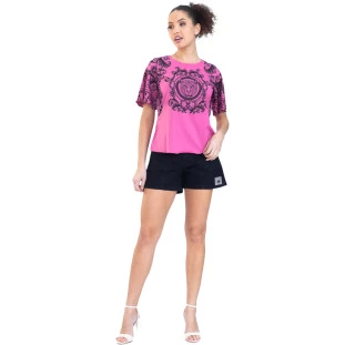 Blusa Onça Preta Mangas Estampadas V23 Rosa Feminino