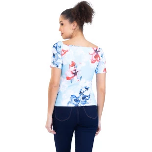 Blusa Onça Preta Ombro A Ombro PR23 Azul Feminino