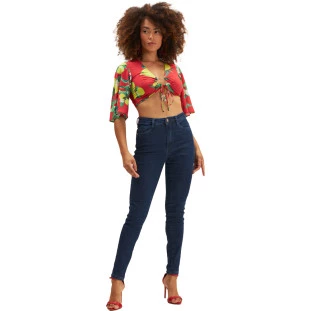 Blusa Onça Preta Manga Fluida Ve25 Vermelho Feminino