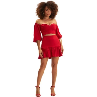 Blusa Onça Preta Manga Bufante Ombro Ve25 Vermelho Feminino