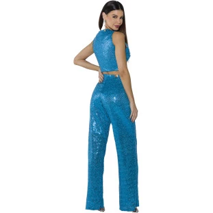 Calça Wide Onça Preta Shine Paete Av23 Azul Feminino